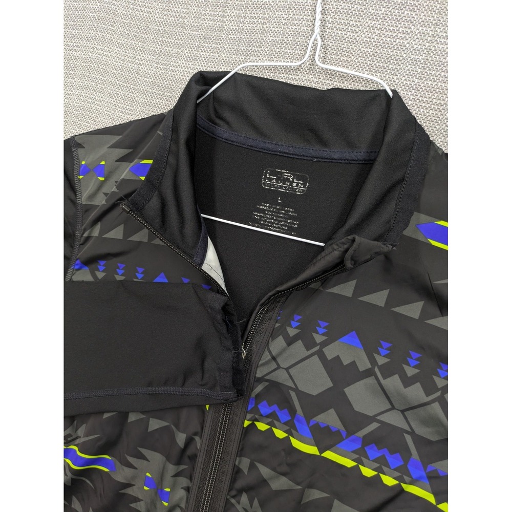 Geometric Track Jacket Womens Large Black Full Zip Lightweight Running Athletic